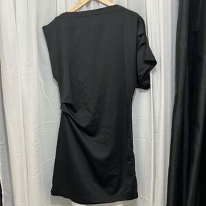 Oak + Fort Ruched Waist High Neck One Shoulder Dress a138
